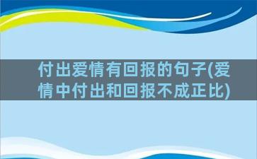 付出爱情有回报的句子(爱情中付出和回报不成正比)