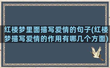 红楼梦里面描写爱情的句子(红楼梦描写爱情的作用有哪几个方面)